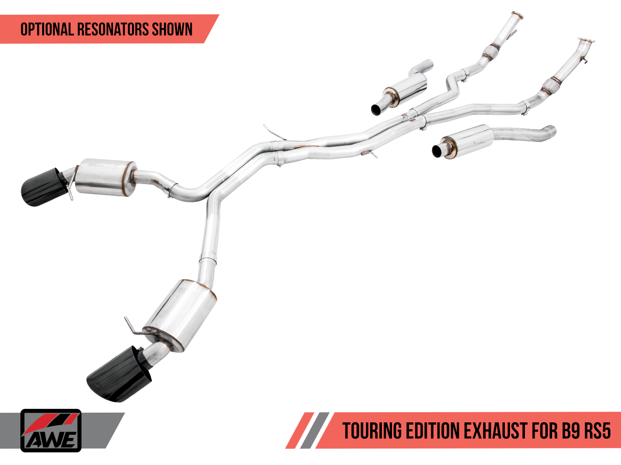 AWE Touring Edition Exhaust for Audi B9 RS 5 - Resonated for Performance Catalysts - Diamond Black RS-style Tips