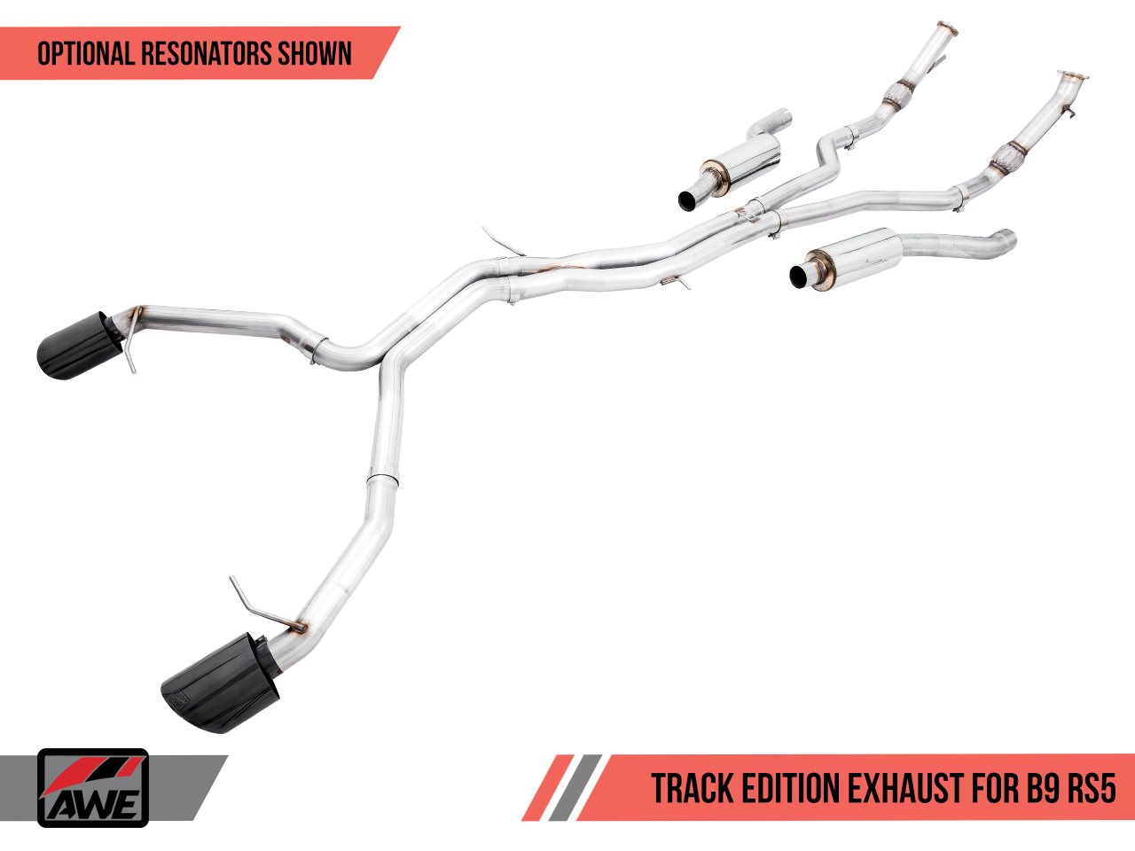 AWE Track Edition Exhaust for Audi B9 RS 5 - Resonated for Performance Catalysts - Diamond Black RS-style Tips