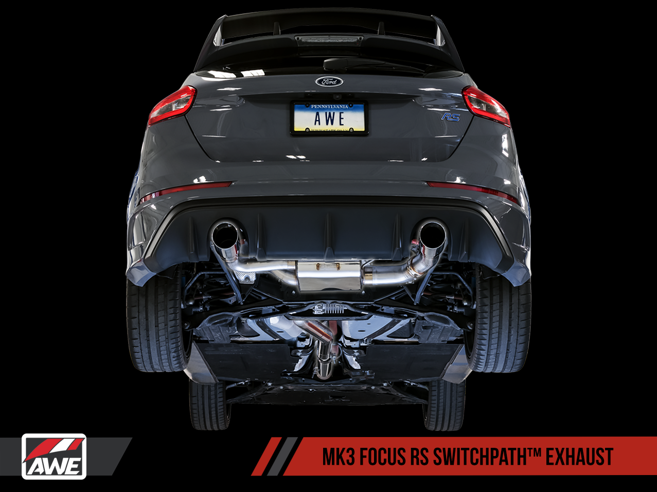 AWE SwitchPath™ Cat-back Exhaust (with Remote) for Ford Focus RS - Chrome Silver Tips