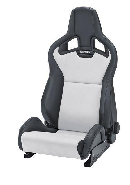 RECARO Sportster CS Seat - Reclineable Driver Seat - Vinyl Black | Suede Grey w/Silver Logo