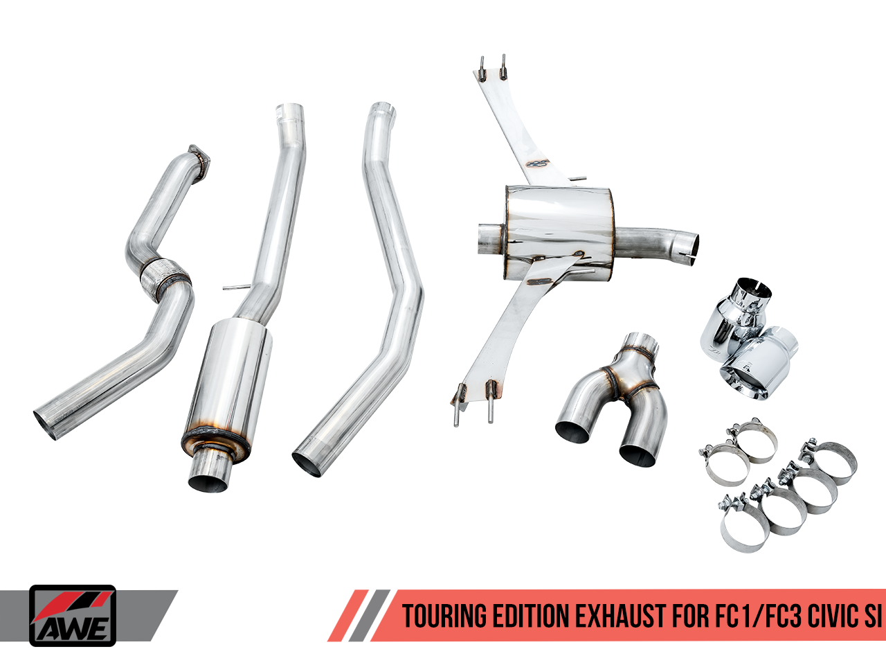 AWE Touring Edition Exhaust for 10th Gen Civic Si Coupe / Sedan (includes Front Pipe) - Dual Chrome Silver Tips