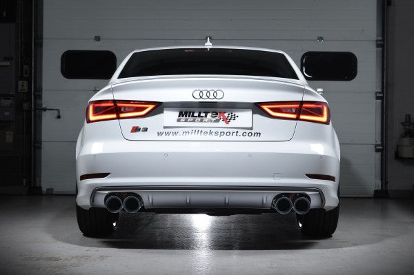 Milltek Resonated Cat Back Exhaust With Quad Round Cerakote Black Tips  - Audi S3 2.0 TFSI Quattro Sedan 8V