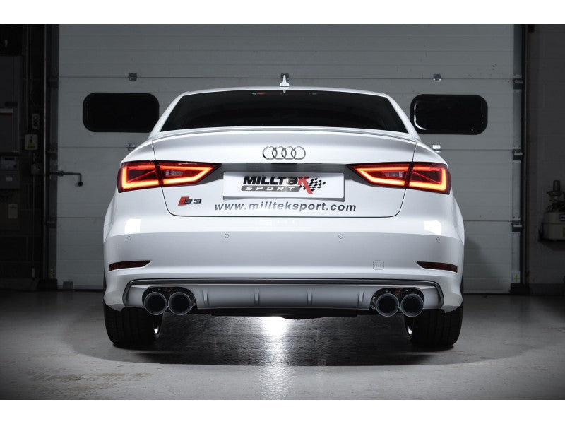 Milltek Cat Back Non-Valved, Non-Resonated Race Exhaust System with Quad Round Cerakote Black Tips - Audi S3 2.0 TFSI quattro Saloon 8V