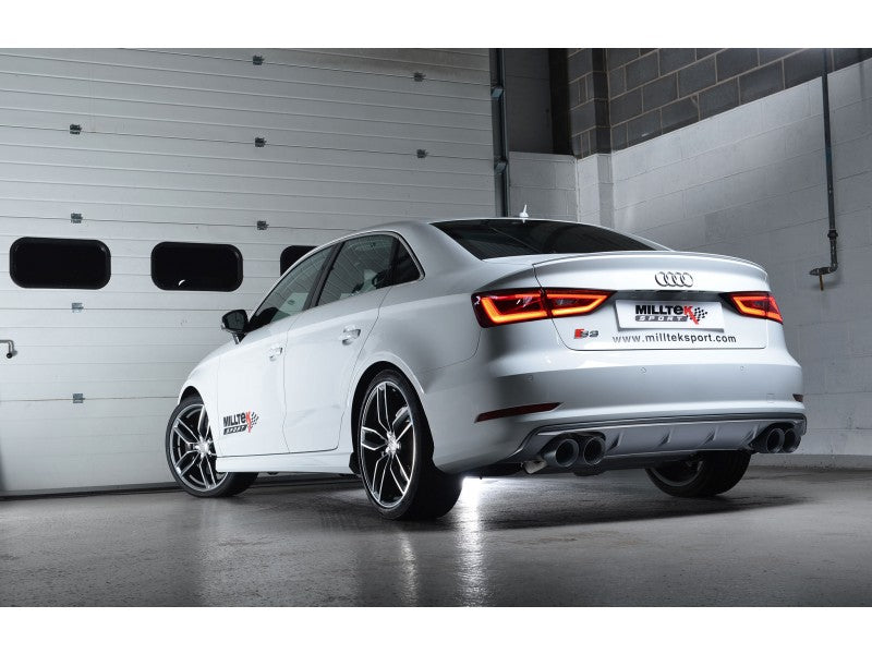 Milltek Cat Back Non-Valved, Resonated Race Exhaust System with Quad Oval Polished Tips - Audi S3 2.0 TFSI quattro Saloon 8V