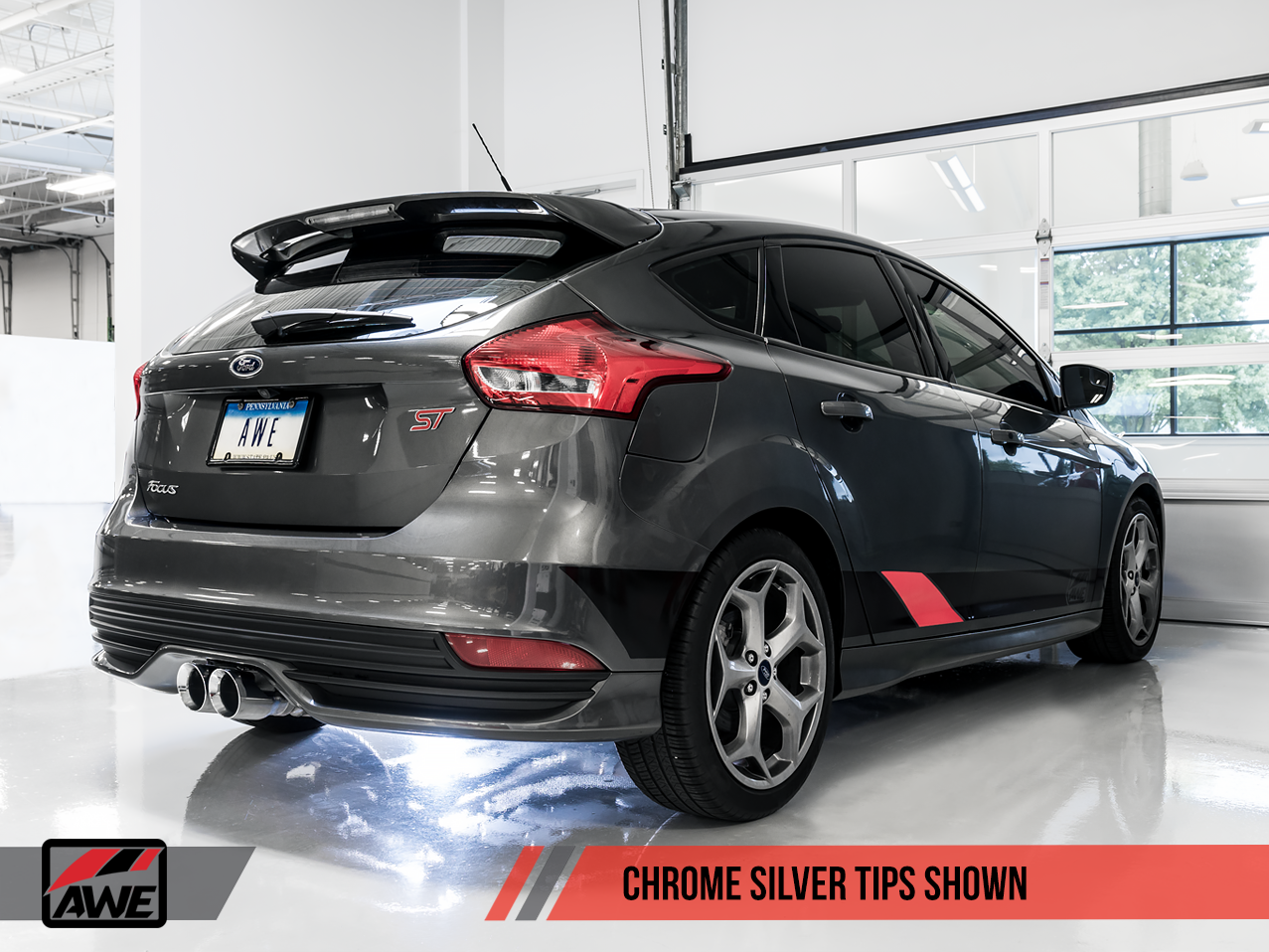 AWE Touring Edition Cat-back Exhaust for Ford Focus ST - Resonated - Chrome Silver Tips