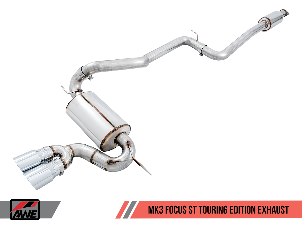 AWE Touring Edition Cat-back Exhaust for Ford Focus ST - Resonated - Chrome Silver Tips