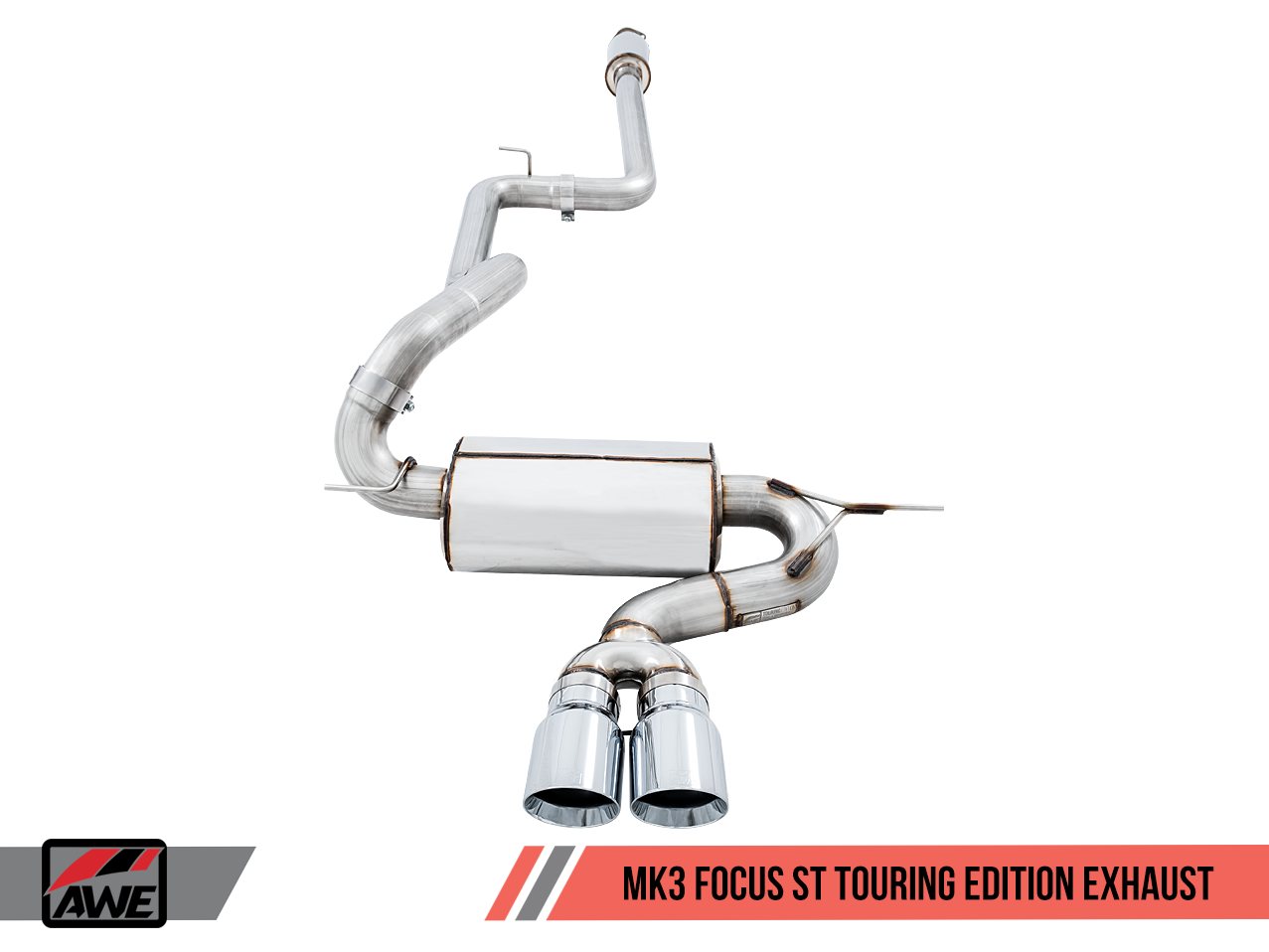 AWE Touring Edition Cat-back Exhaust for Ford Focus ST - Resonated - Chrome Silver Tips