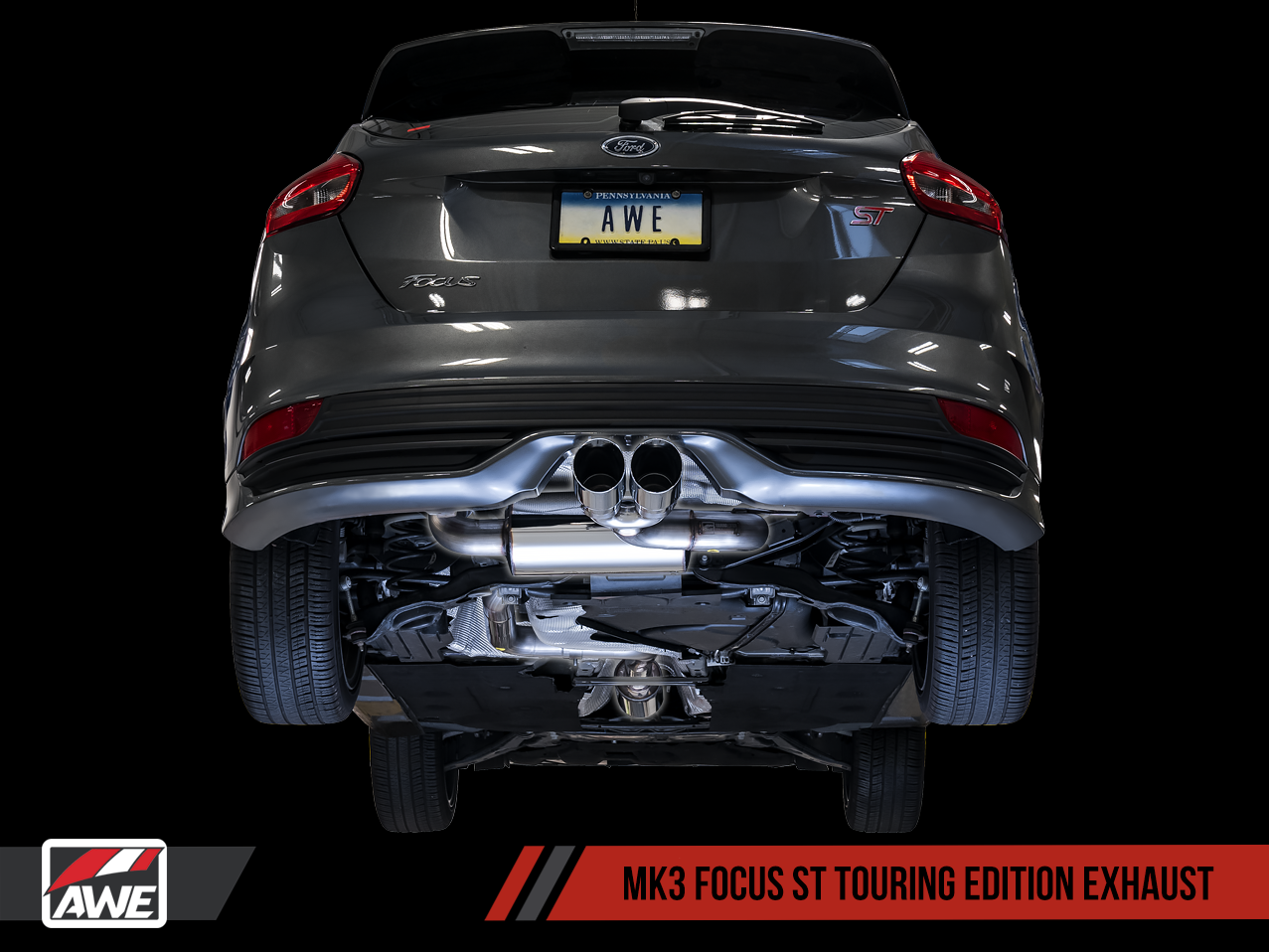 AWE Touring Edition Cat-back Exhaust for Ford Focus ST - Resonated - Chrome Silver Tips