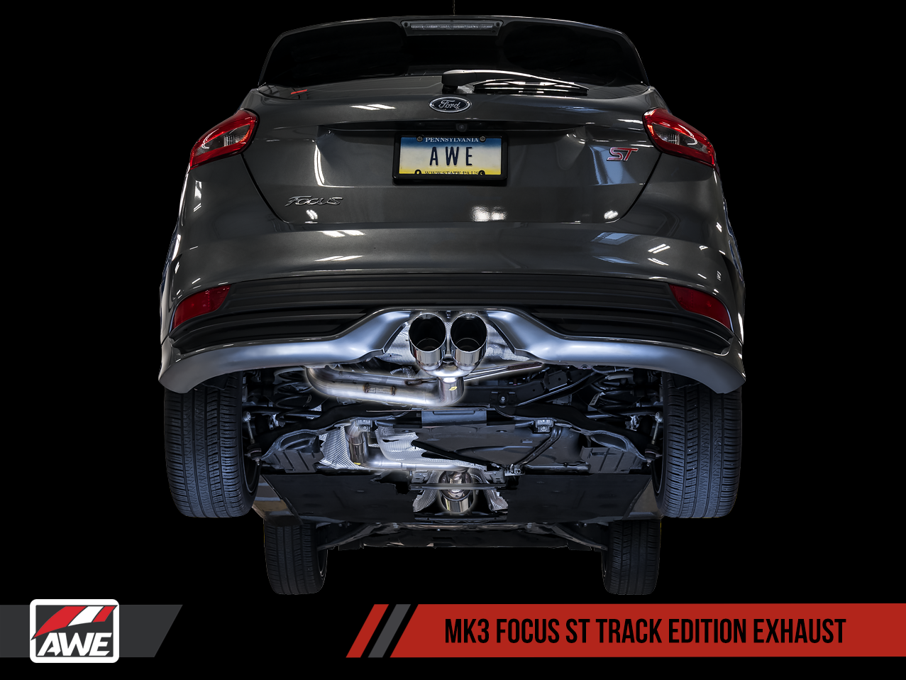 AWE Track Edition Cat-back Exhaust for Ford Focus ST - Chrome Silver Tips