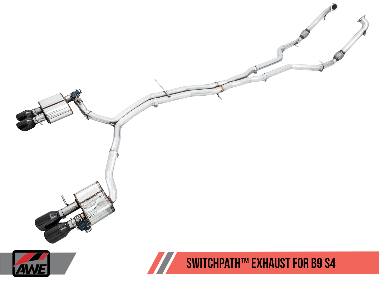 AWE SwitchPath™ Exhaust for B9 S4 - Resonated for Performance Catalyst - Diamond Black 90mm Tips