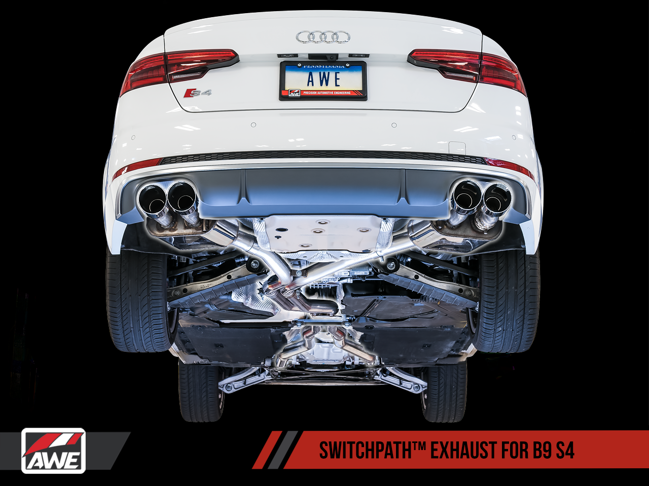 AWE SwitchPath™ Exhaust for Audi B9 S4 - Non-Resonated - Diamond Black 102mm Tips