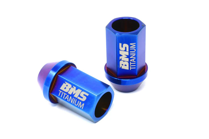 BMS Elite Titanium Lug Nuts for Tesla - 21mm HEX - M14x1.5 - Cone Seat - Set of 20