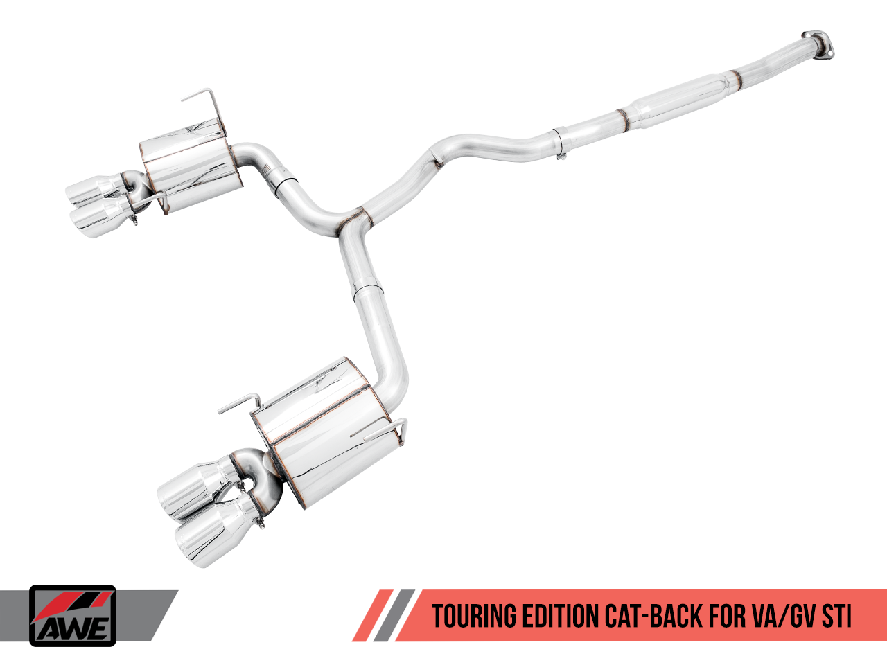 AWE Touring Edition Exhaust for VA STI / GV WRX / GV STI Sedan - Chrome Silver Quad Tips (102mm)