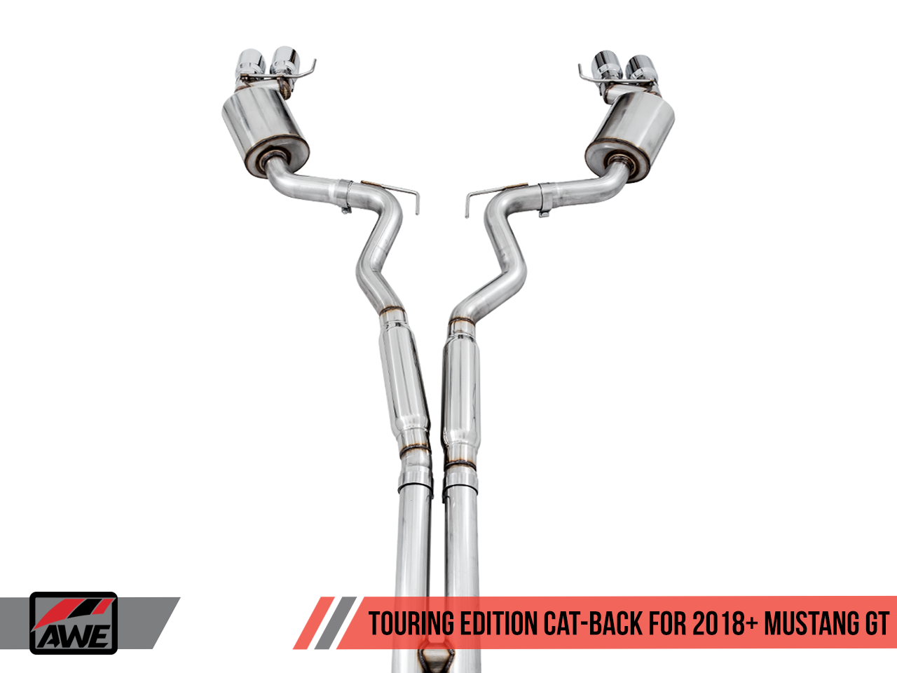 AWE Touring Edition Cat-back Exhaust for the 2018+ Mustang GT - Quad Chrome Silver Tips