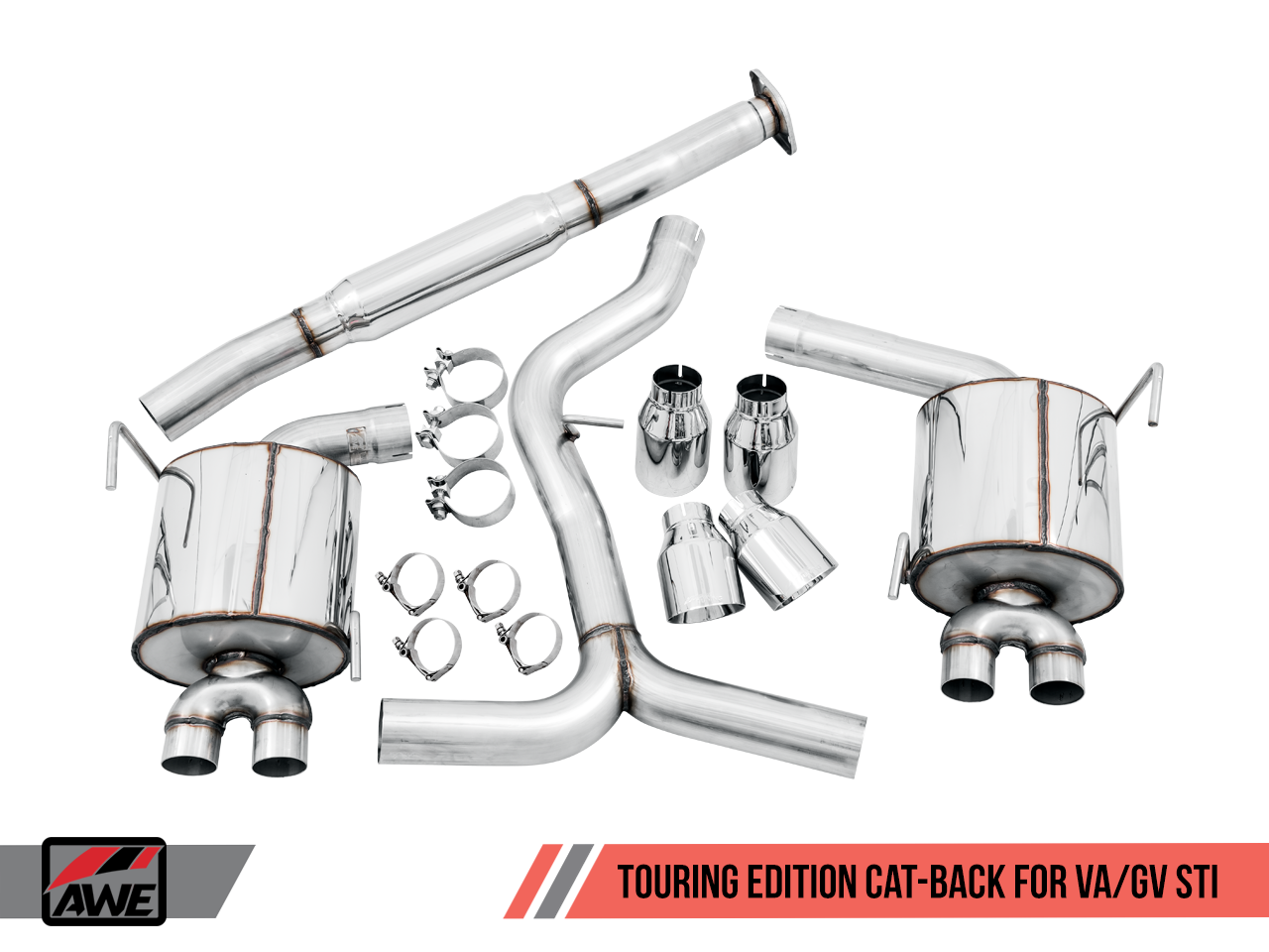 AWE Touring Edition Exhaust for VA STI / GV WRX / GV STI Sedan - Chrome Silver Quad Tips (102mm)