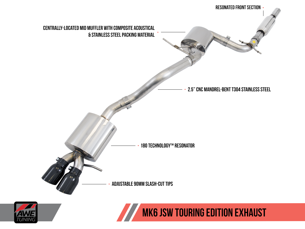 AWE Touring Edition Exhausts for MK5 Jetta, MK6 Sportwagen 2.5L - Diamond Black Tips