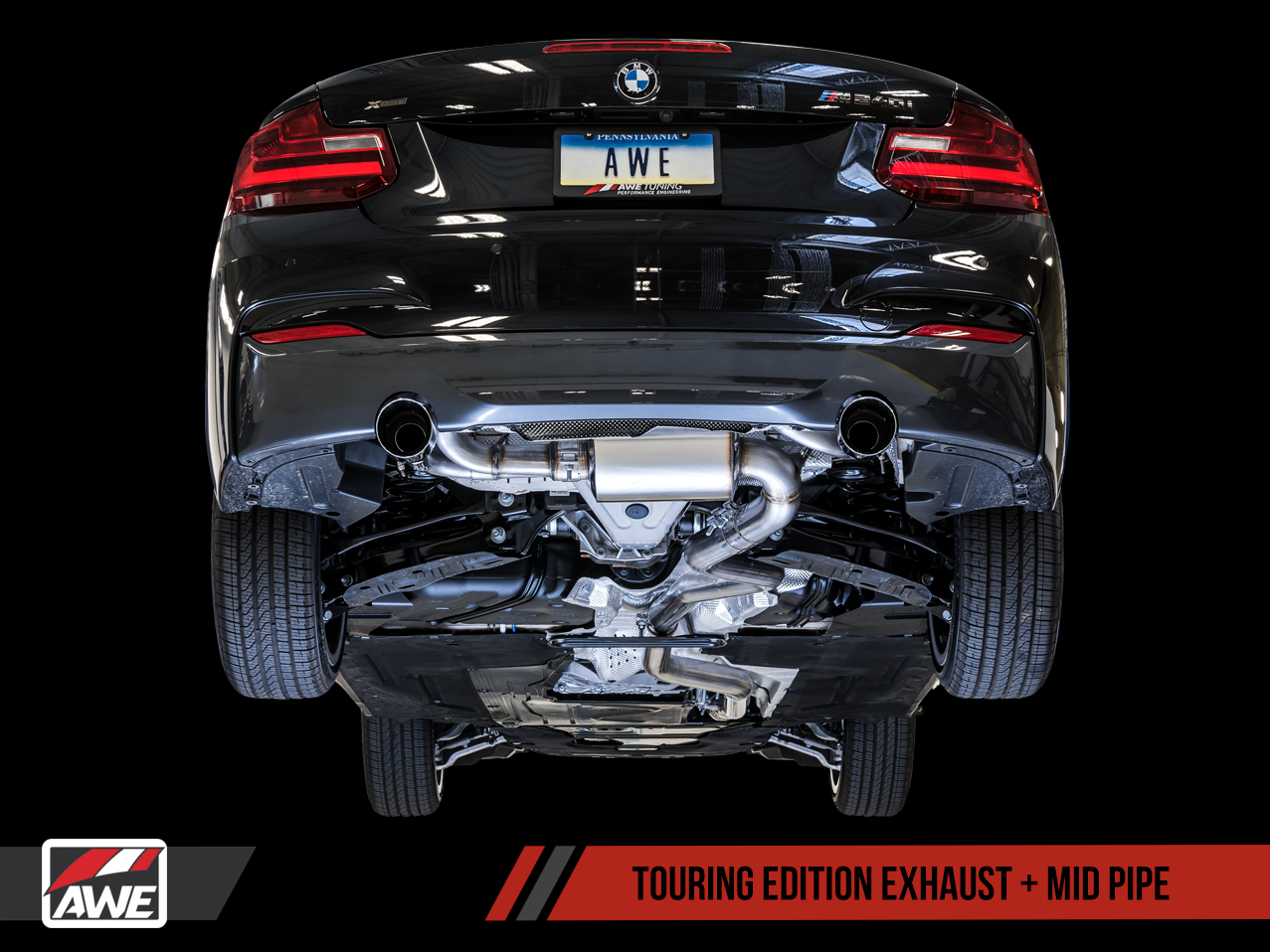 AWE Touring Edition Axle-back Exhaust for BMW F22 M235i / M240i - Diamond Black Tips (102mm)