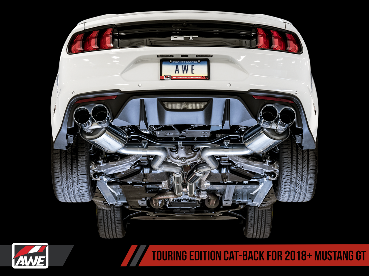 AWE Touring Edition Cat-back Exhaust for the 2018+ Mustang GT - Quad Chrome Silver Tips