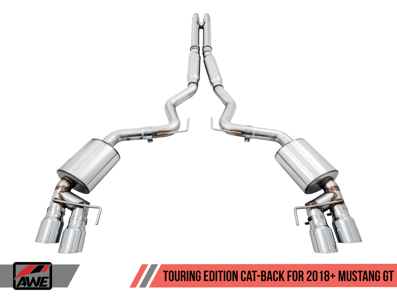 AWE Touring Edition Cat-back Exhaust for the 2018+ Mustang GT - Quad Chrome Silver Tips