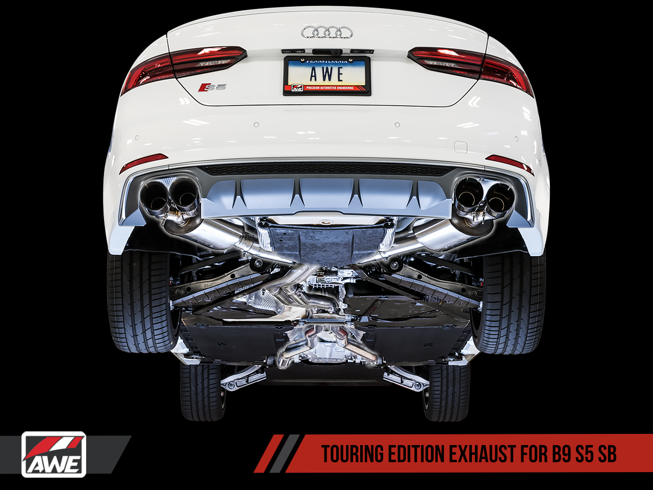 AWE Tuning Audi B9 S5 Sportback Touring Edition Exhaust - Non-Resonated (Black 90mm Tips)