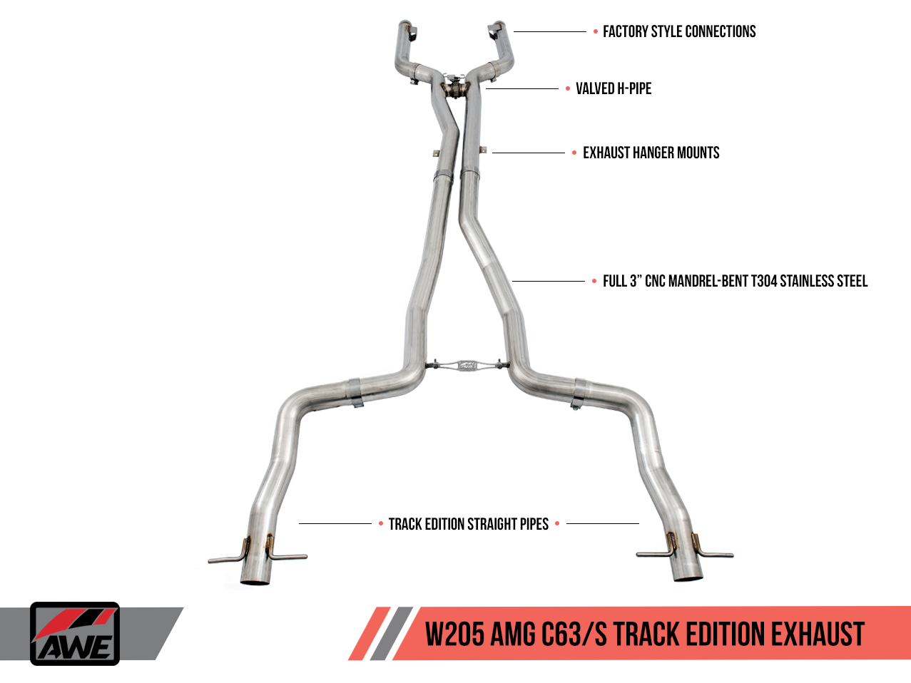 AWE Track Edition Exhaust System for Mercedes-Benz W205 AMG C63/S Coupe (no tips)