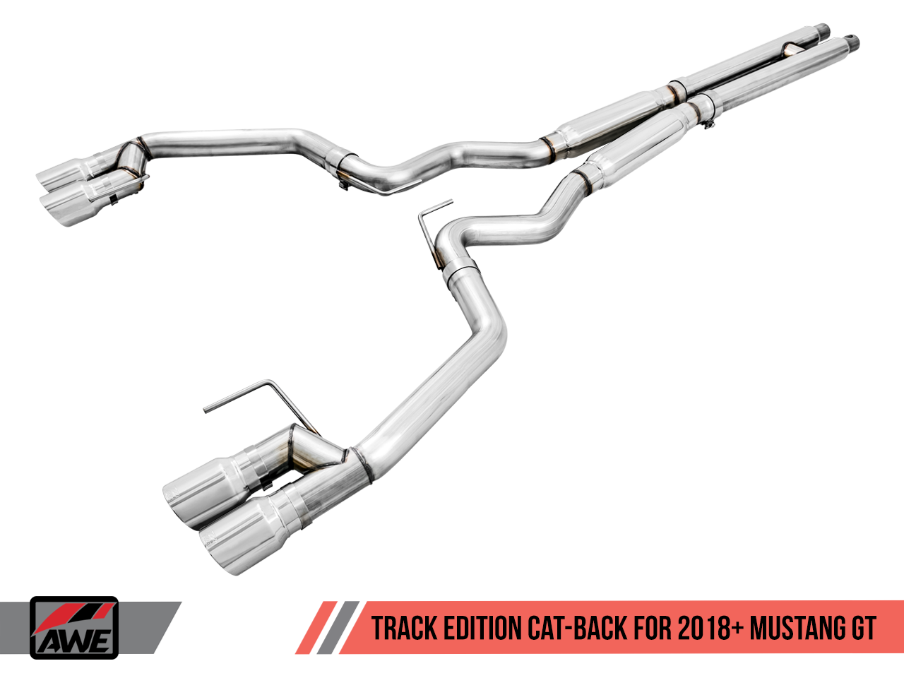 AWE Track Edition Cat-back Exhaust for the 2018+ Mustang GT - Quad Chrome Silver Tips