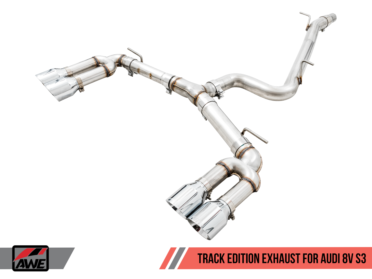 AWE Track Edition Exhaust for Audi 8V S3 - Chrome Silver Tips, 102mm