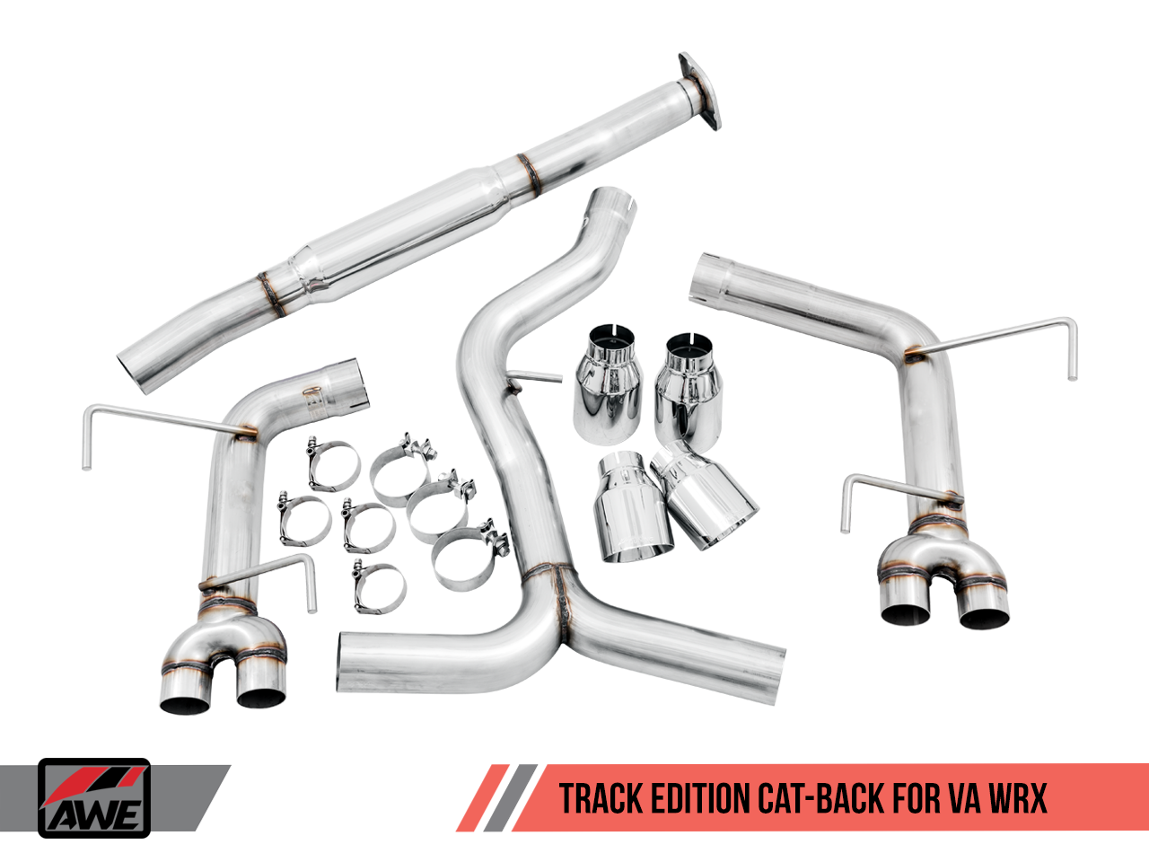 AWE Track Edition Exhaust for VA / GV WRX / STI Sedan - Chrome Silver Quad Tips (102mm)