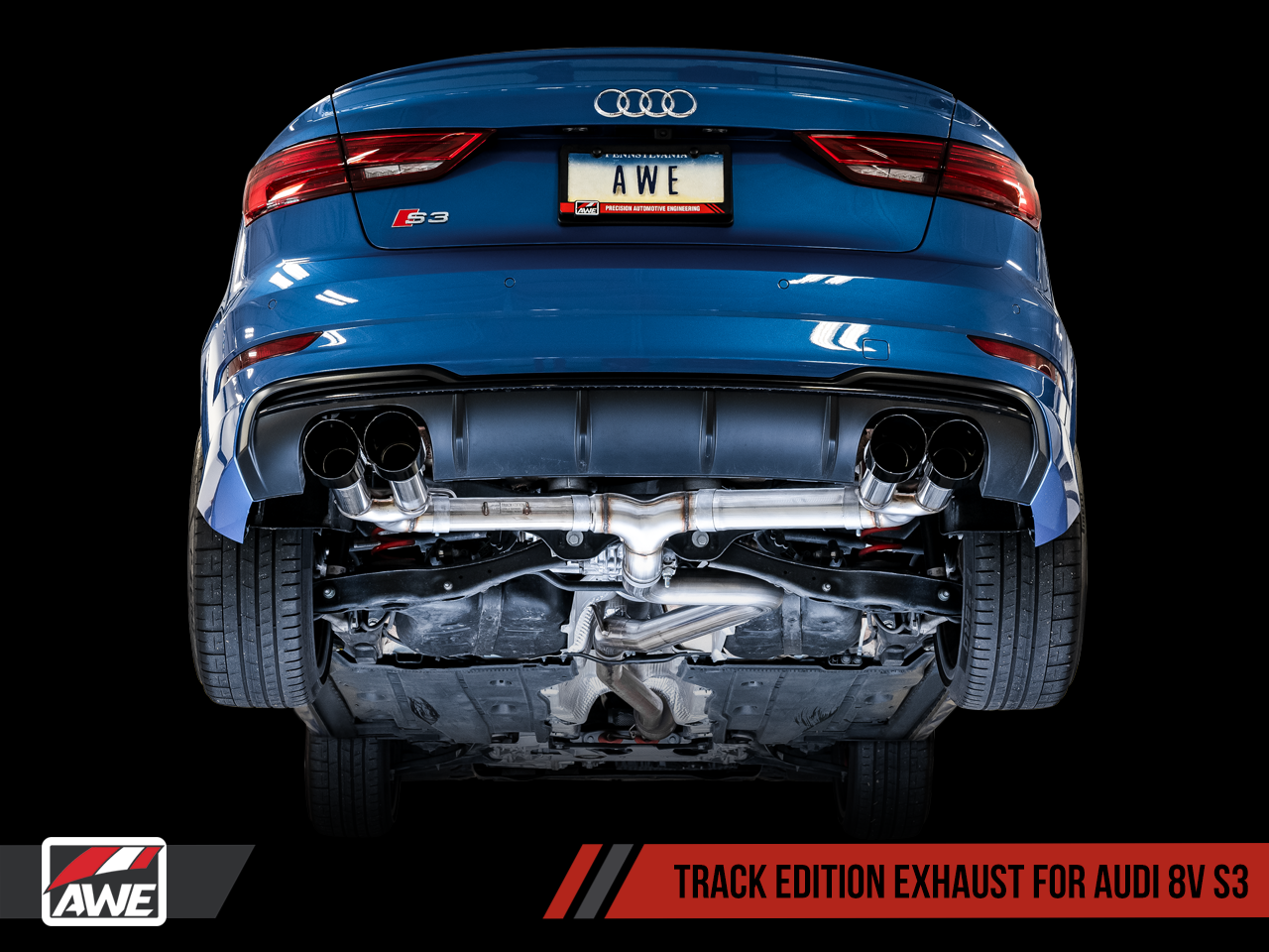 AWE Track Edition Exhaust for Audi 8V S3 - Diamond Black Tips, 102mm