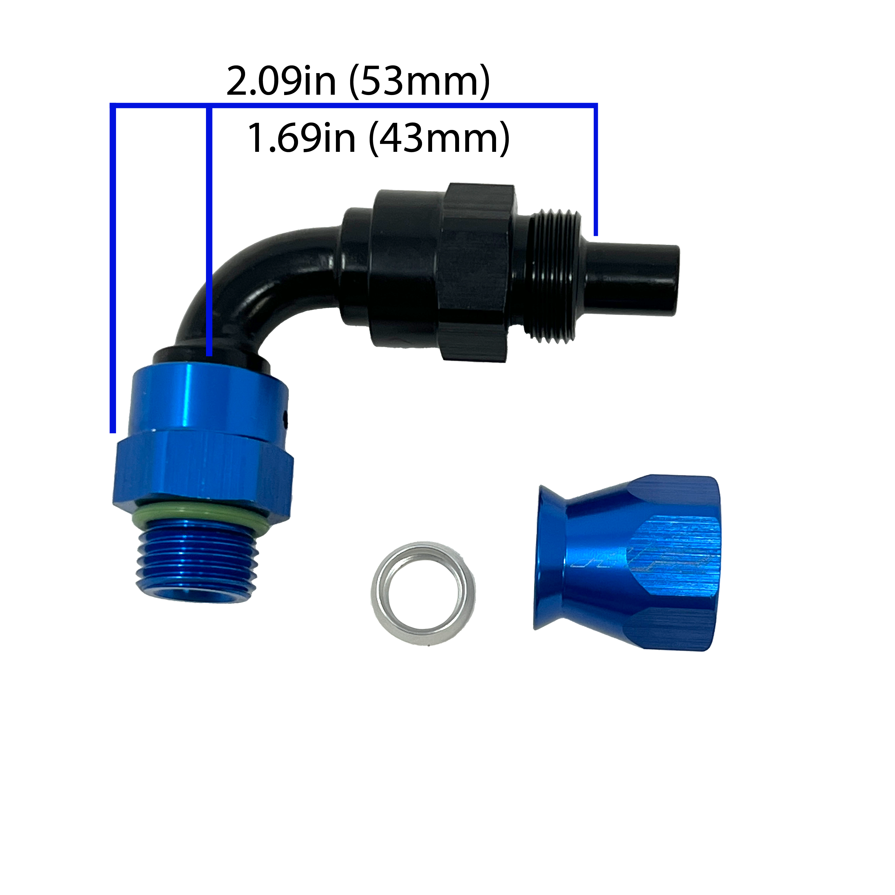 Fuel Line Fitting AN6 PTFE to AN6 ORB Male Swivel 90 Degree - 0