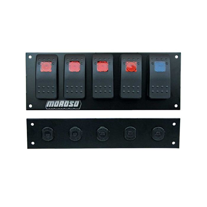 Moroso Rocker Switch Panel - Flat Surface Mount - LED - 2.488in x 6.695in - Five On/Off Switches
